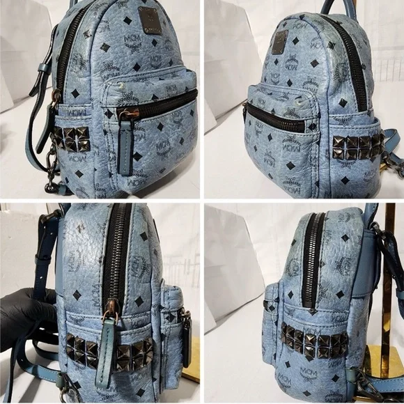 MCM Visetos Side Stud X-Mini Stark Bebe Boo Backpack Blue display picture 1